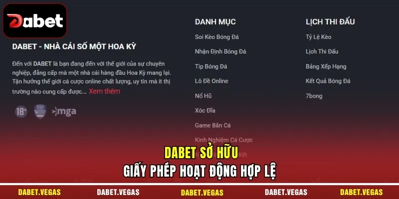 DABET 15 DABET sở hữu giấy phép hoạt động hợp lệ