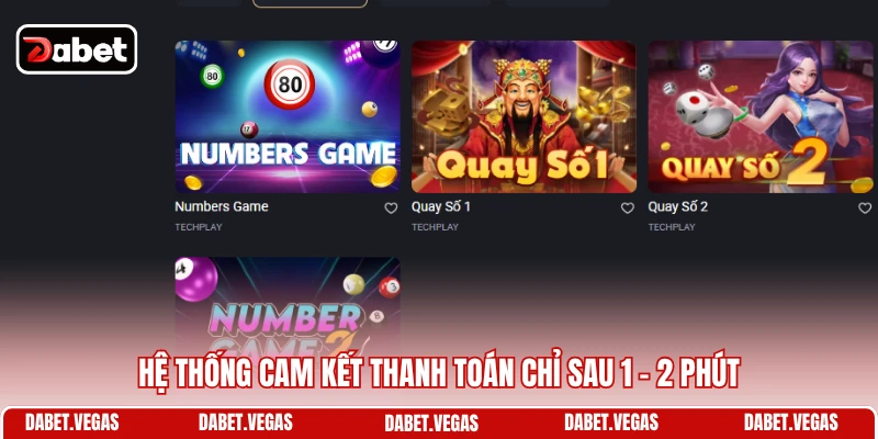 Quay Số DABET 2 Hệ thống cam kết thanh toán chỉ sau 1 - 2 phút
